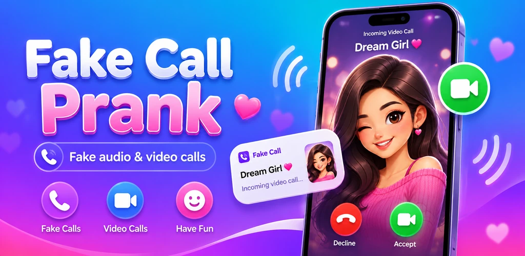 Fake Call Prank app showing a simulated incoming video call