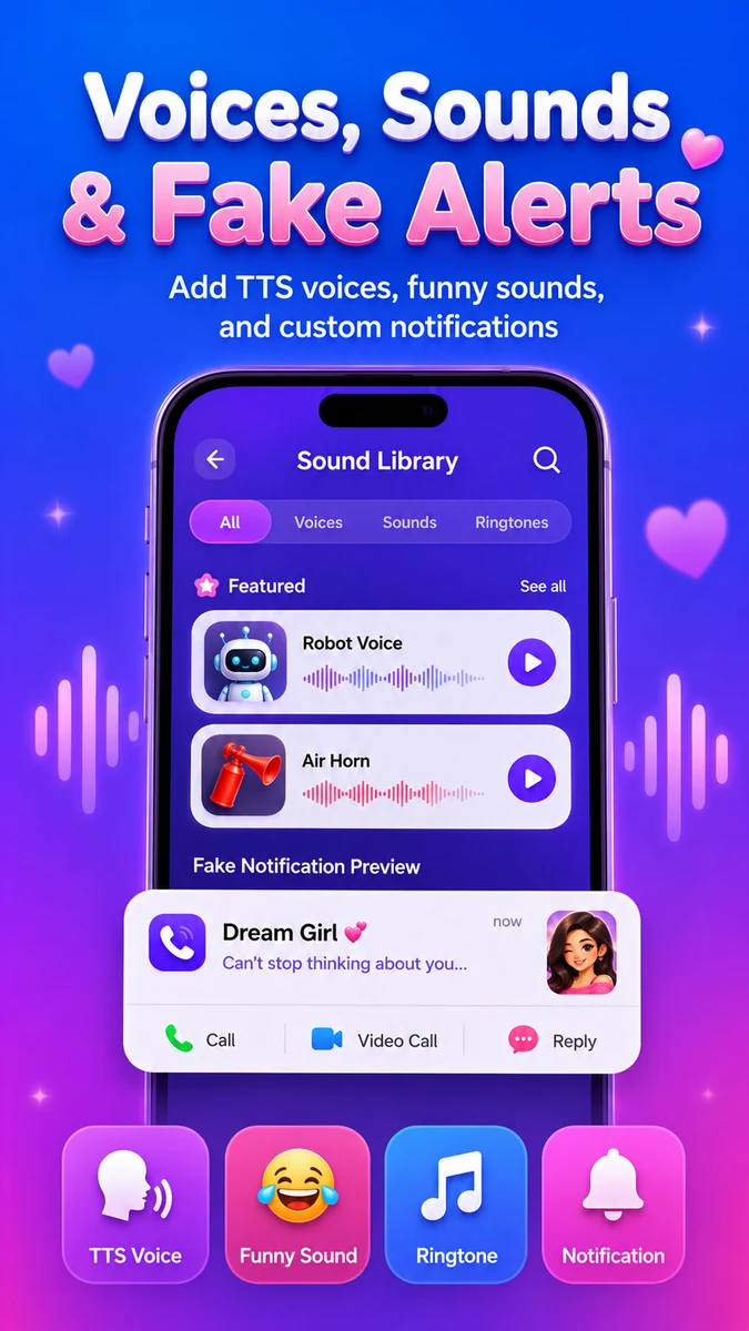 Use voices, funny sounds and fake alerts
